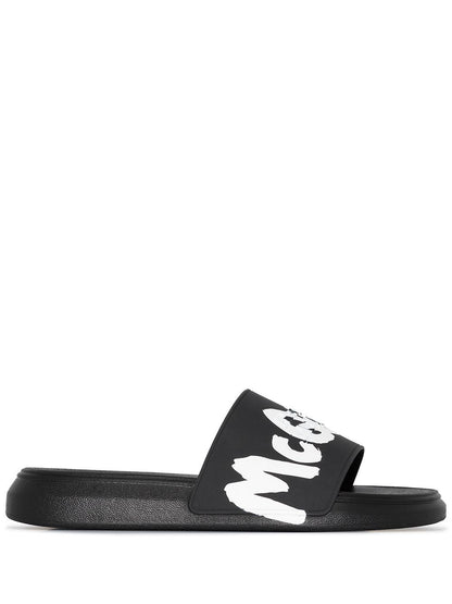 ALEXANDER MCQUEEN Graffiti Logo Sliders Black