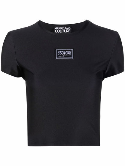 VERSACE WOMEN Logo Patch Crop Top Black