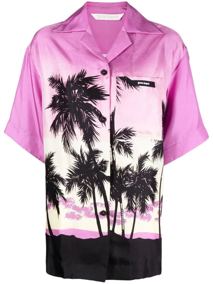 PALM ANGELS WOMEN Sunset-print Bowling Shirt Purple/Black