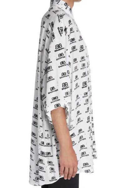 BALENCIAGA Oversize Shirt In Viscose With Logo Print White Black