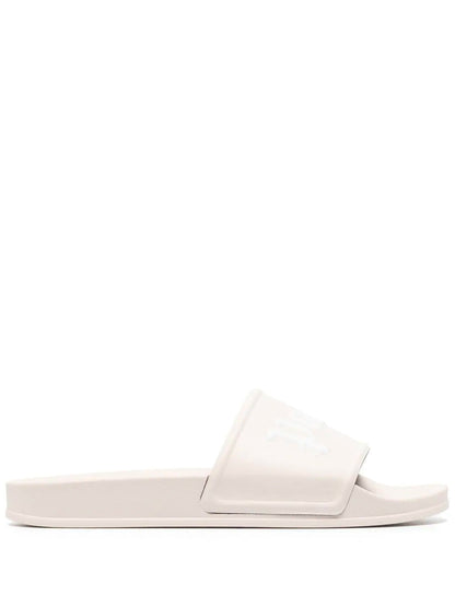 PALM ANGELS Logo Print Slides Beige