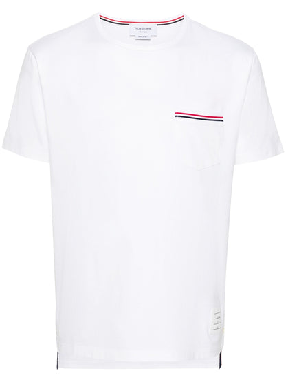 THOM BROWNE Short Sleeve RWB Stripe Cotton T-Shirt White