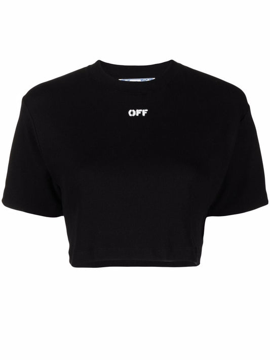 OFF-WHITE WOMEN Off Stamp Cropped T-Shirt Black
