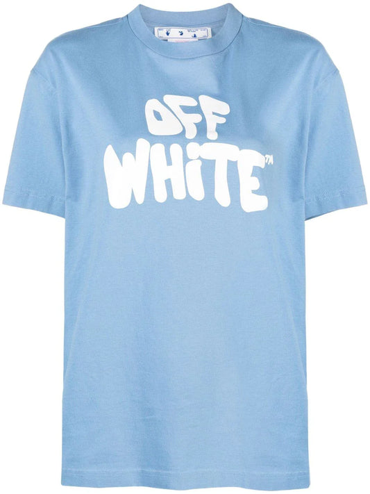 OFF-WHITE WOMEN 70s Type Logo Casual Tee Blue/White