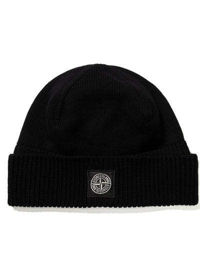 STONE ISLAND Logo patch beanie Black