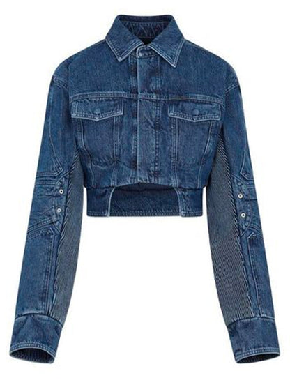 OFF-WHITE WOMEN Motorcycle Hole Crop Jacket Blue