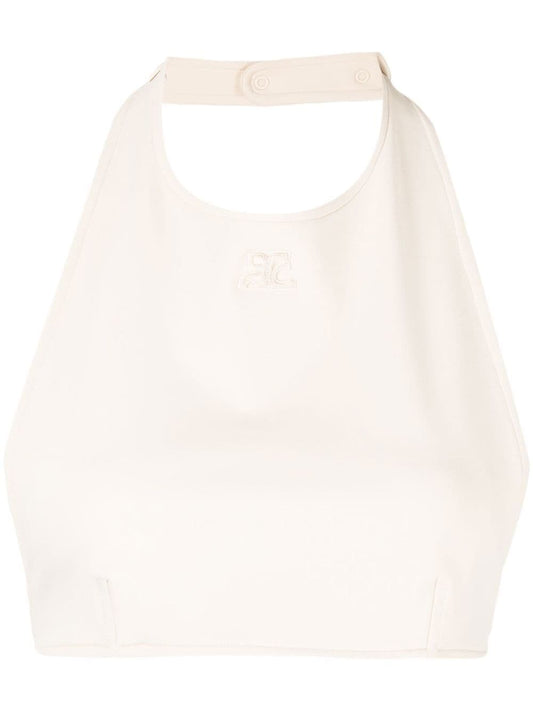 COURRÈGES WOMEN Embroidered-logo top Beige