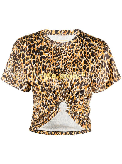 PACO RABANNE WOMEN Leopard "Meooow" Print Cropped T-Shirt