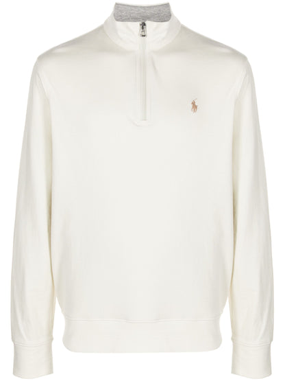 RALPH LAUREN Logo Jersey Quarter-Zip Pullover Sweatshirt Beige