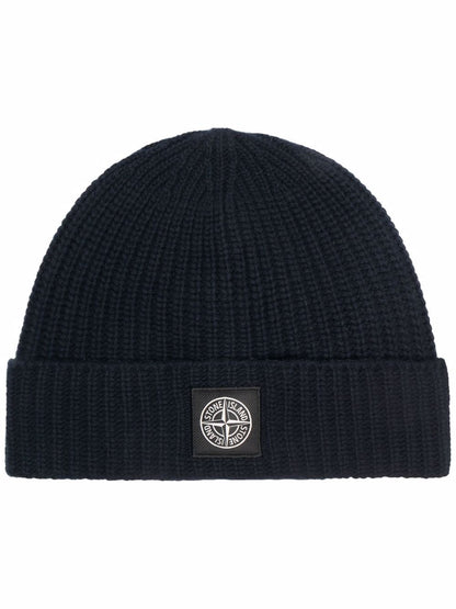 STONE ISLAND Logo patch beanie Navy