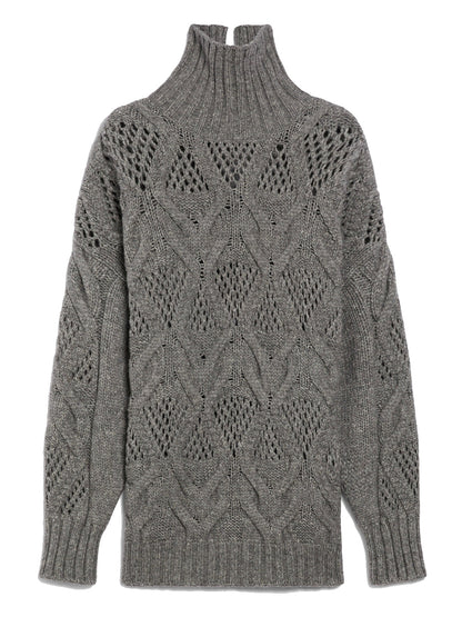 MAX MARA WOMEN Edicola Diamond Knit Maxi Sweater Medium Grey