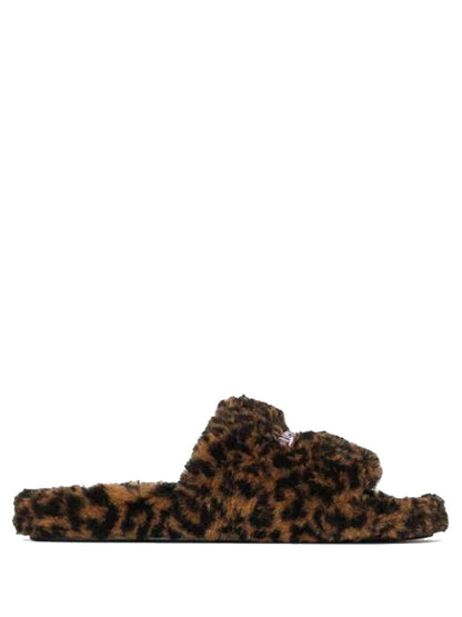 BALENCIAGA Leopard Furry Slides Brown