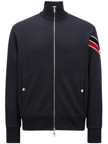 MONCLER Logo Stripe Detail Zipped Cardigan Navy