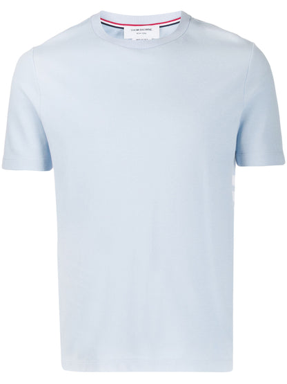 THOM BROWNE Short Sleeve 4 Bar RWB Stripe Cotton T-Shirt Light Blue