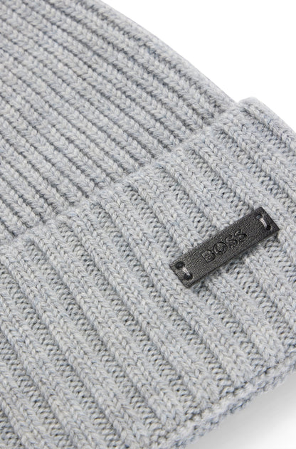 BOSS Fati-L Rib-knit Beanie Grey