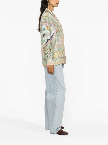 CASABLANCA WOMEN Le Labyrinthe-print Silk Shirt Green/Multicolour