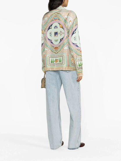 CASABLANCA WOMEN Le Labyrinthe-print Silk Shirt Green/Multicolour