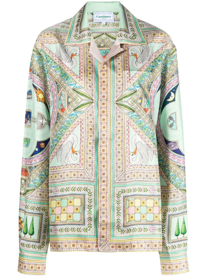 CASABLANCA WOMEN Le Labyrinthe-print Silk Shirt Green/Multicolour