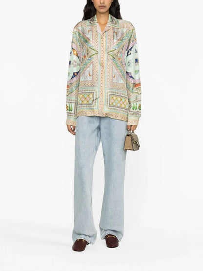 CASABLANCA WOMEN Le Labyrinthe-print Silk Shirt Green/Multicolour