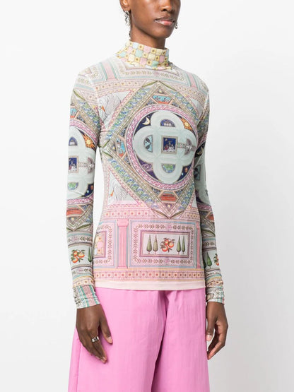 CASABLANCA WOMEN Le Labyrinthe-print Mesh Top Multicolour