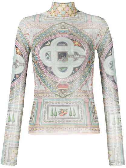 CASABLANCA WOMEN Le Labyrinthe-print Mesh Top Multicolour