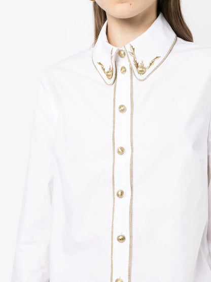PACO RABANNE WOMEN Metallic-Embroidered Cotton Shirt White Gold