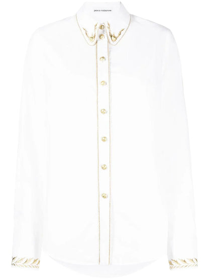PACO RABANNE WOMEN Metallic-Embroidered Cotton Shirt White Gold