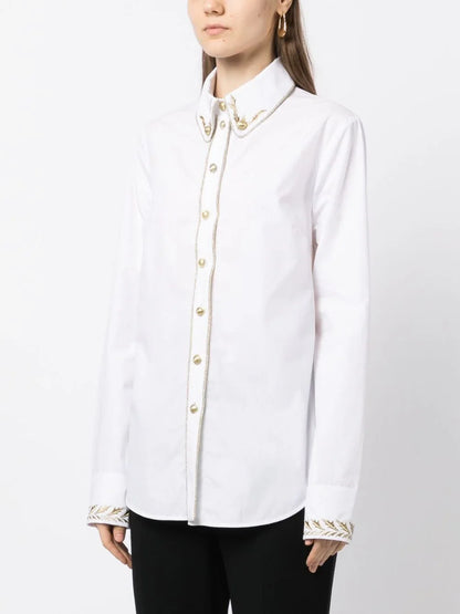 PACO RABANNE WOMEN Metallic-Embroidered Cotton Shirt White Gold