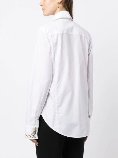 PACO RABANNE WOMEN Metallic-Embroidered Cotton Shirt White Gold