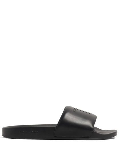 TOM FORD Perforated-Logo leather Sliders Black