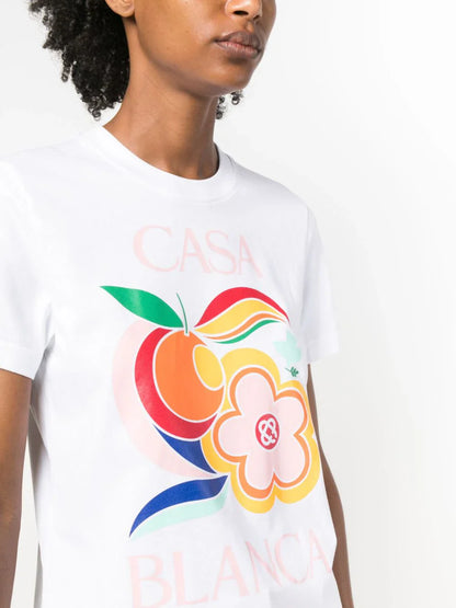 CASABLANCA WOMEN Le Pouvoir Des Fleurs Printed Fitted T-Shirt White/Multicolour