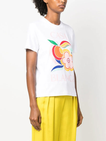 CASABLANCA WOMEN Le Pouvoir Des Fleurs Printed Fitted T-Shirt White/Multicolour