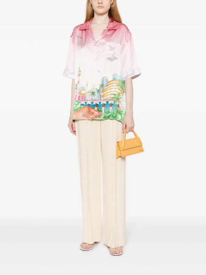 CASABLANCA WOMEN Morning City View Silk Shirt Pink