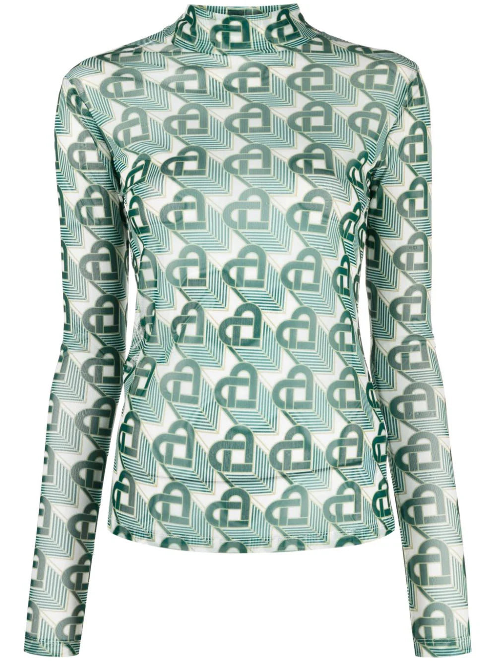 CASABLANCA WOMEN Heart Monogramme Printed Mesh Top White/Green