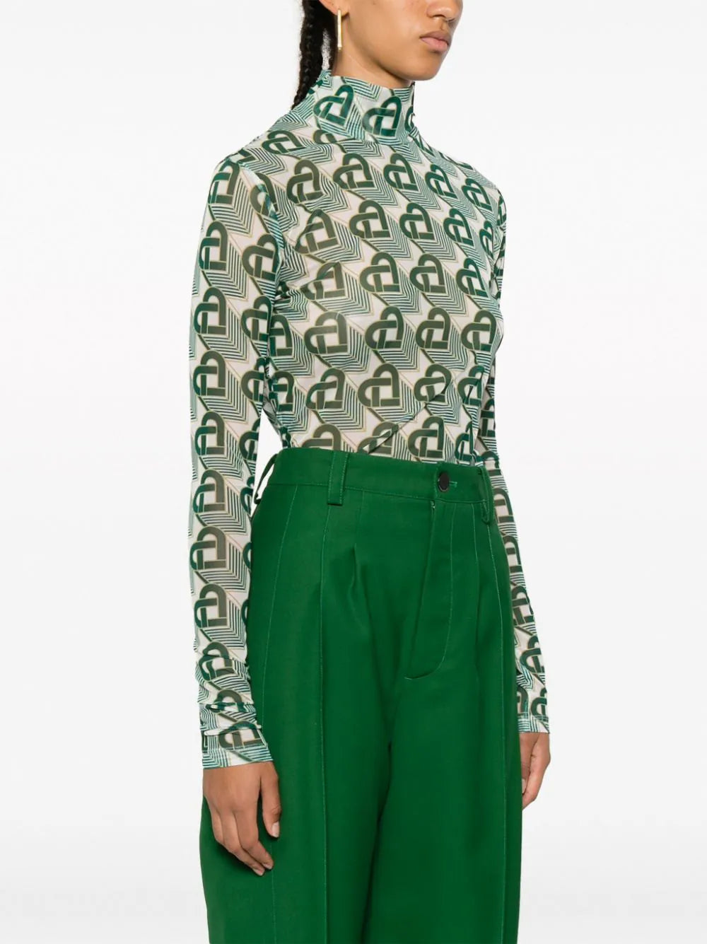 CASABLANCA WOMEN Heart Monogramme Printed Mesh Top White/Green