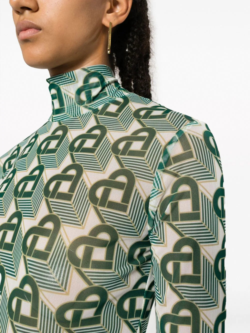 CASABLANCA WOMEN Heart Monogramme Printed Mesh Top White/Green