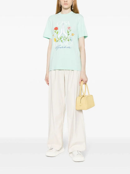 CASABLANCA WOMEN Gratitude Printed Organic Cotton T-Shirt Mint