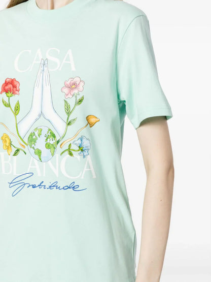 CASABLANCA WOMEN Gratitude Printed Organic Cotton T-Shirt Mint