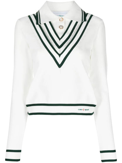 CASABLANCA WOMEN Retro Tennis Pleated Polo White