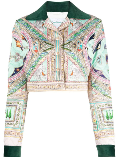 CASABLANCA WOMEN Le Labyrinthe Print Quilted Cropped Jacket Green Multicolour