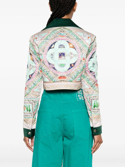CASABLANCA WOMEN Le Labyrinthe Print Quilted Cropped Jacket Green Multicolour
