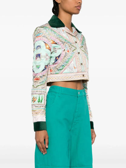 CASABLANCA WOMEN Le Labyrinthe Print Quilted Cropped Jacket Green Multicolour