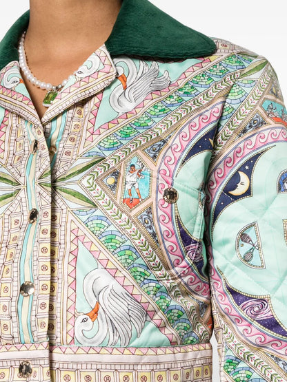 CASABLANCA WOMEN Le Labyrinthe Print Quilted Cropped Jacket Green Multicolour