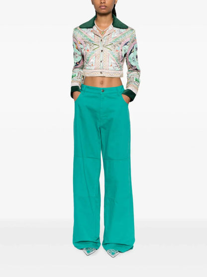 CASABLANCA WOMEN Le Labyrinthe Print Quilted Cropped Jacket Green Multicolour