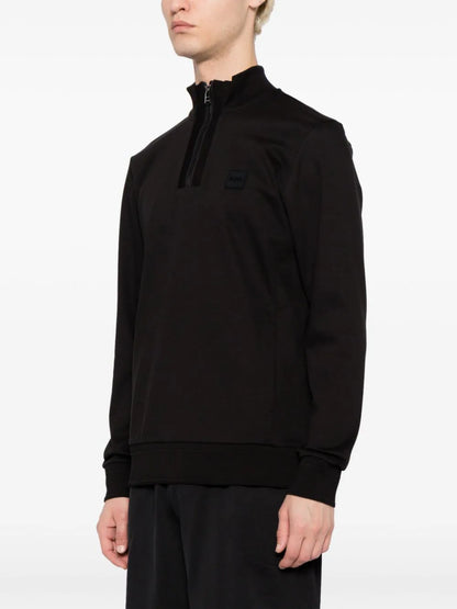 BOSS Sidney Logo-Patch High-Neck Half-zip Long-sleeved Sweatshirt Black