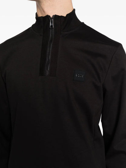 BOSS Sidney Logo-Patch High-Neck Half-zip Long-sleeved Sweatshirt Black