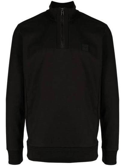 BOSS Sidney Logo-Patch High-Neck Half-zip Long-sleeved Sweatshirt Black