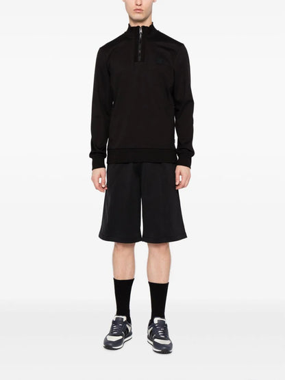 BOSS Sidney Logo-Patch High-Neck Half-zip Long-sleeved Sweatshirt Black