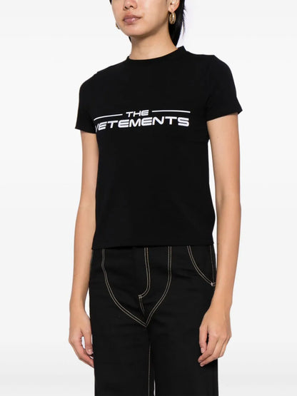 VETEMENTS Logo Print Cotton-Blend Fitted T-Shirt Black