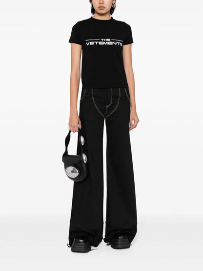 VETEMENTS Logo Print Cotton-Blend Fitted T-Shirt Black